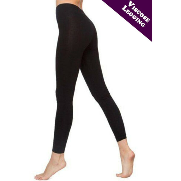 (Small / Medium) Ladies Black Viscose Plain Stretchy Soft Leggings With Elastic Waist