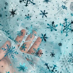 Snowflake Printed Iridescent Tulle Fabric | Organza Net Christmas Decoration Frozen, Snowflake, Kid's Dress, Skirt