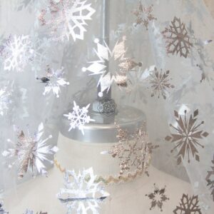 Snowflake Soft Tulle Fabric Elsa Snow Theme Queen, Princess Dress Tutu Skirts, Silver Foil Winter Fabrics By Yard