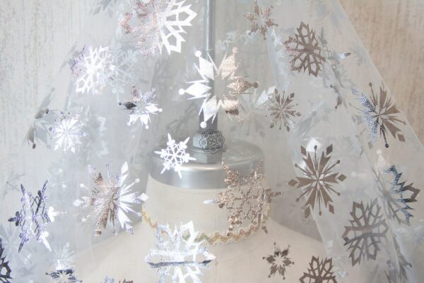 Snowflake Soft Tulle Fabric Elsa Snow Theme Queen, Princess Dress Tutu Skirts, Silver Foil Winter Fabrics By Yard