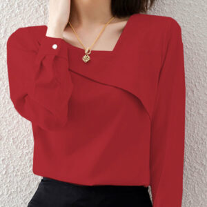 Solid Asymmetrical Neck Long Sleeve Women Blouse