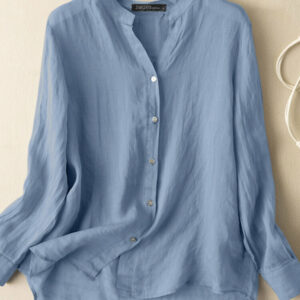 Solid Long Sleeve Button Front Casual Women Blouse