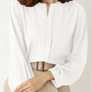 Solid Long Sleeve Notch Neck Blouse For Women