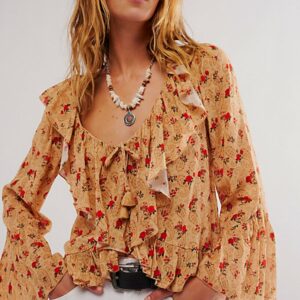 Spell Fleur Frill Blouse at Free People in Butterscotch, Size: Medium