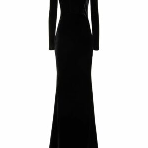 Square Neck Velvet Long Evening Dress