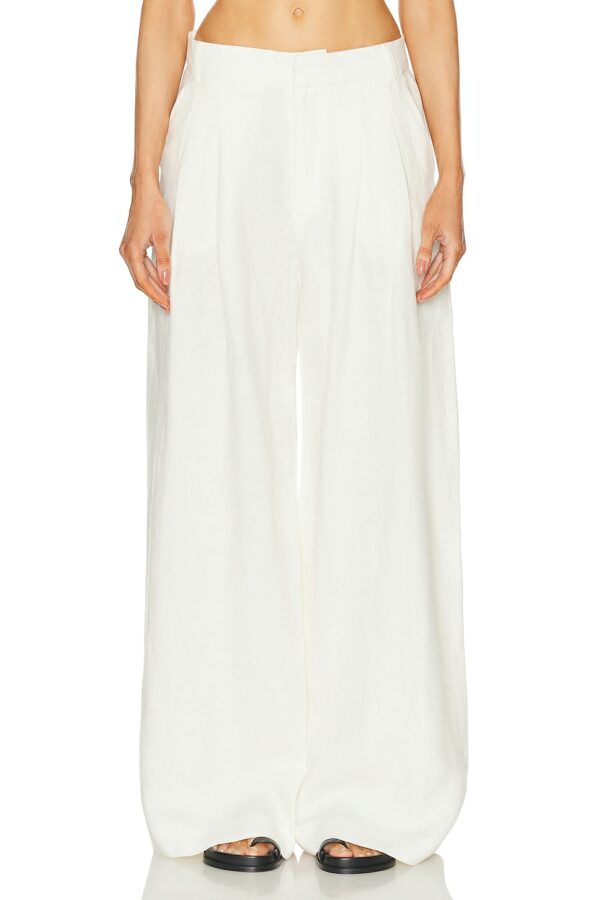 St. Agni Tailored Linen Pant in Ivory - Ivory. Size M (also in L, S).