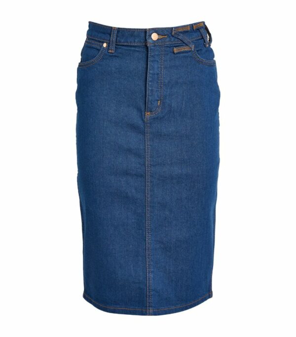 Staud X Wrangler Denim Pencil Midi Skirt