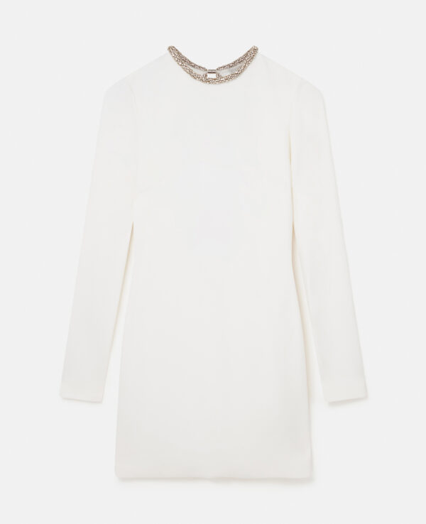 Stella McCartney - Crystal Collar Cocktail Mini Dress, Woman, White, Size: 44