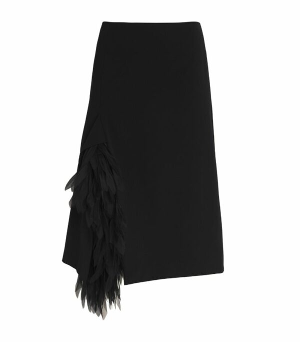 Stella Mccartney Stretch-Wool Tulle Feather-Trim Skirt