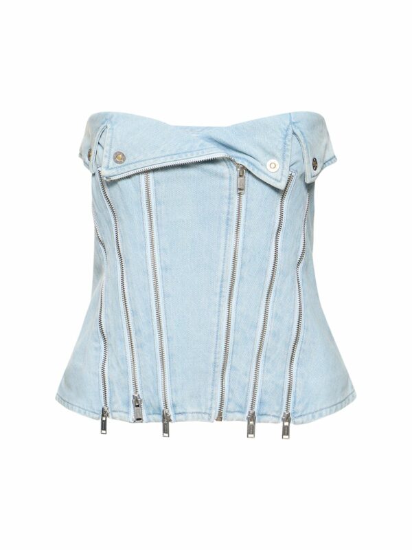 Strapless Cotton Denim Zip Corset