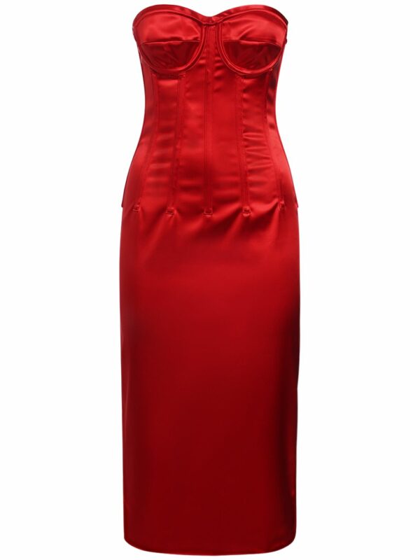 Stretch Satin Corset Midi Dress