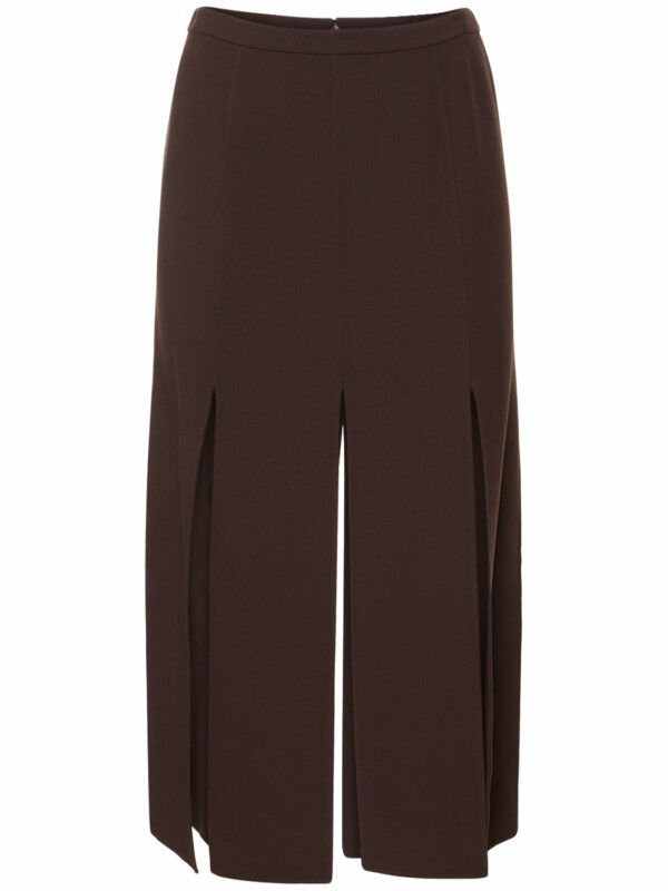 Stretch Wool Crepe Panel Midi Skirt