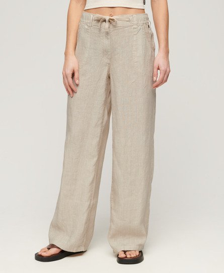 Superdry Women's Linen Low Rise Pants Beige / Light Stone Beige - Size: 12