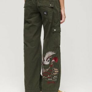 Superdry Women's Low Rise Embroidered Cargo Pants Green / Surplus Goods Olive Green - Size: 26