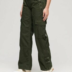 Superdry Women's Low Rise Wide Leg Cargo Pants Green / Surplus Goods Olive Green - Size: 30