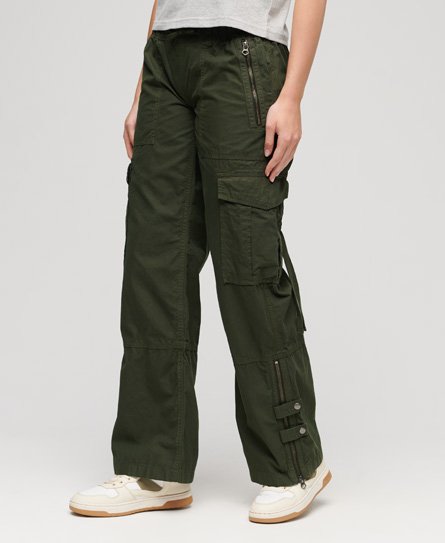 Superdry Women's Low Rise Wide Leg Cargo Pants Green / Surplus Goods Olive Green - Size: 30