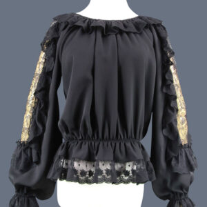 Sweet Lolita Blouse Lace Patch Ruffle Cut Out Chiffon Lolita Top