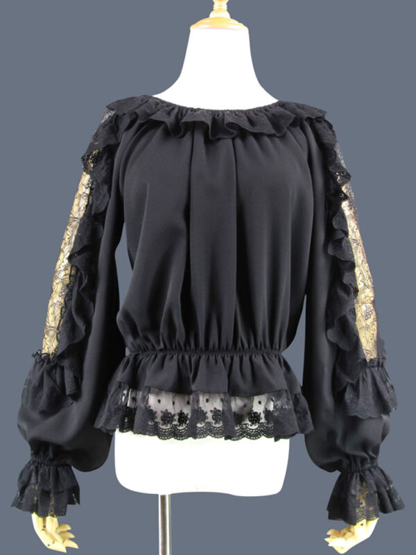 Sweet Lolita Blouse Lace Patch Ruffle Cut Out Chiffon Lolita Top