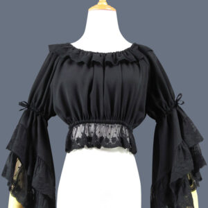 Sweet Lolita Blouse Lace Ruffle Bow Hime Sleeve Chiffon Black Lolita Crop Top