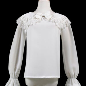 Sweet Lolita Blouse Lace Ruffle Bow Peter Pan Collar White Chiffon Lolita Top