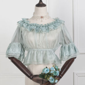 Sweet Lolita Blouse Lace Ruffle Velour Light Green Lolita Crop Top