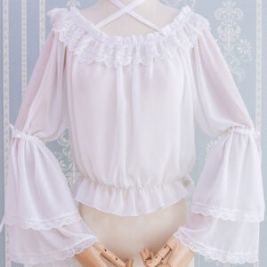 Sweet Lolita Blouse Ruffle Lace Pleated Srappy White Lolita Top