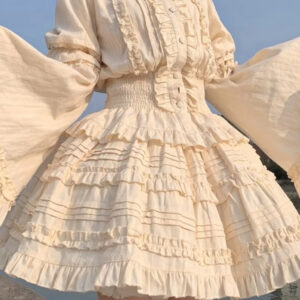 Sweet Lolita Blouses Ecru White Lolita Top Short Sleeves Pleated Ruffles Lolita Shirt