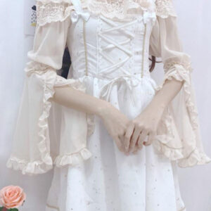 Sweet Lolita Blouses Lace Ruffles Long Sleeves Blouse Polyester Apricot Lolita Shirt