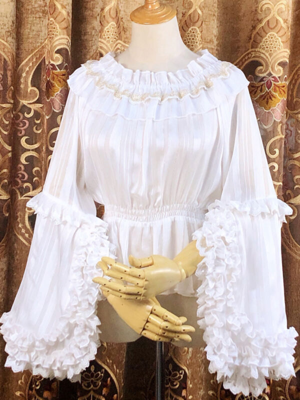 Sweet Lolita Blouses Lolita Top Lace Ruffles Long Sleeves Blouse Lace White Lolita Shirt