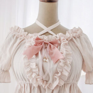 Sweet Lolita Blouses Lolita Top Ruffles Bows Short Sleeves Blouse Ecru White Lolita Shirt