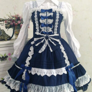 Sweet Lolita Dress JSK Deep Blue Lolita Dress Cotton Ruffle Tiered Lolita Jumper Skirt With Bow