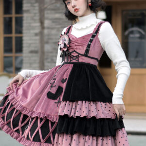 Sweet Lolita JSK Dress Watermelon Red Polyester Sleeveless Polka Dot Nets Tiered Lolita Jumper Skirts