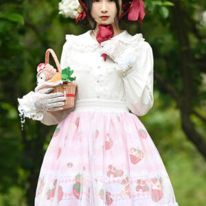 Sweet Lolita SK Fruit Floral Pattern Pink Tiered Lace Lolita Skirts