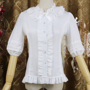 Sweet Lolita Shirt Lace Ruffle Bow Chiffon White Half Sleeve Lolita Blouse