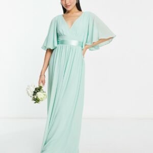 TFNC Bridesmaid kimono sleeve pleated maxi dress with angel sleeve in fresh sage-Green