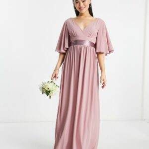 TFNC Bridesmaid kimono sleeve pleated maxi dress with angel sleeve in lavender-Purple