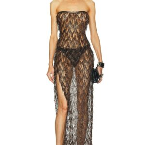 TOM FORD Chevron Fringe Evening Dress in Bronze - Brown. Size 36 (also in ).