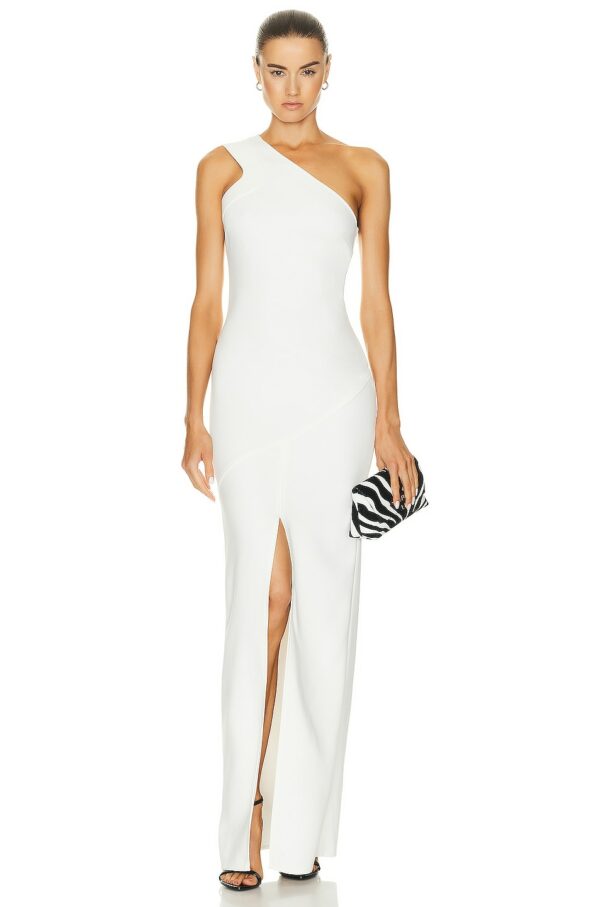 TOM FORD Double Cady One Shoulder Evening Dress in Chalk - White. Size 40 (also in 36).