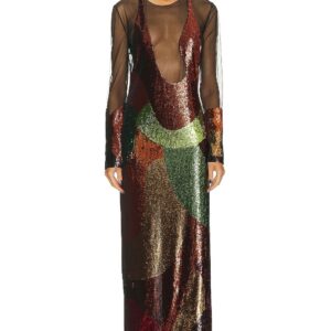 TOM FORD Sequins Anatomical Long Sleeve Evening Dress in Black & Multi - Multi. Size 36 (also in 38).