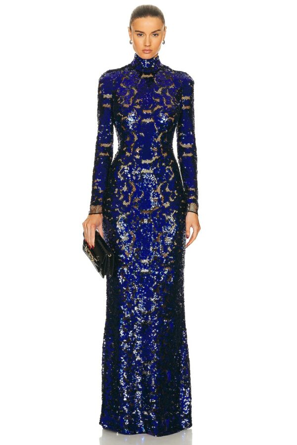 TOM FORD Snake Sequins Long Sleeve Evening Dress in Cobalt Blue - Royal. Size 38 (also in ).