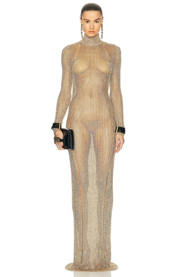 TOM FORD Turtleneck Evening Dress in Pale Gold - Metallic Gold. Size XS (also in ).