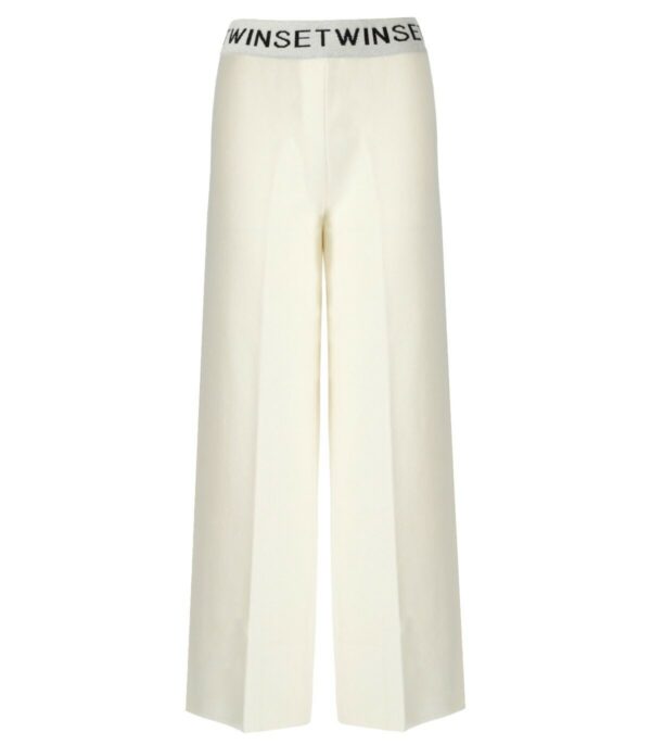 TWINSET OFF-WHITE KNITTED WIDE LEG PANTS