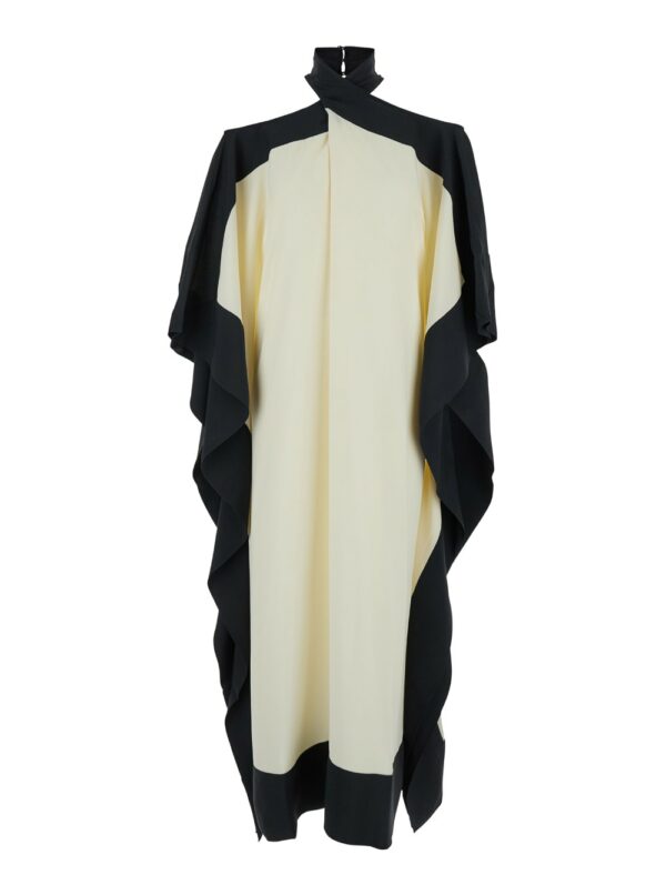 Taller Marmo Ivory And Black Kaftan Dress With Cut-out On Shoulders In Acetate Blend Woman