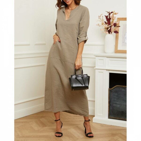 Taupe Tunic Linen Maxi Dress