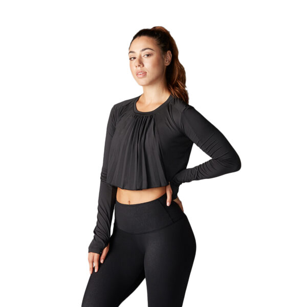 Tavi Noir Womens/Ladies Pleated Long-Sleeved Crop Top (L) (Ebony)