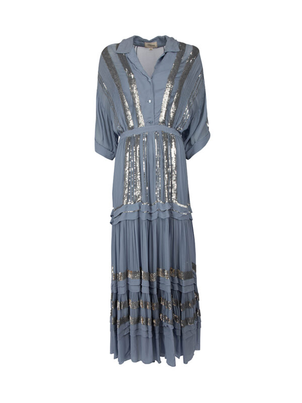 Temperley London Blue Sequinned Tiered Maxi Dress