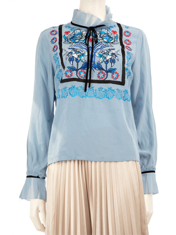 Temperley London Blue Silk Embroidered Blouse