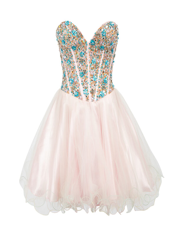 Terani Couture Pink Embellished Strapless Mini Dress