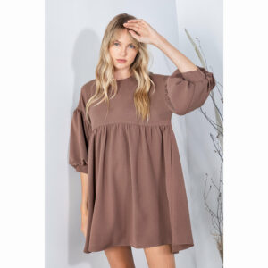 Textured Babydoll Dress With Bubble Sleeve