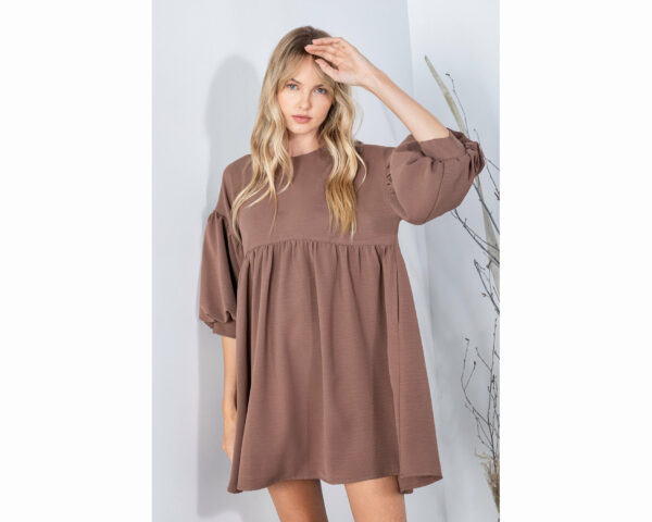 Textured Babydoll Dress With Bubble Sleeve